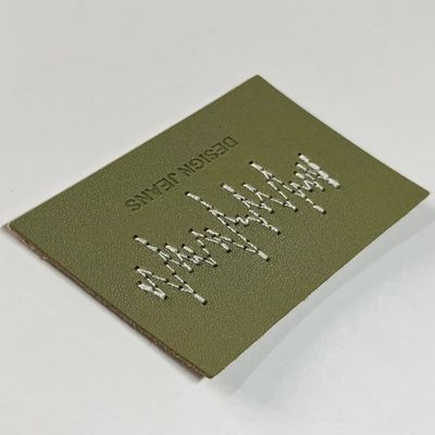 Custom Green Jeans Label Kulit Tag Jahit Type Penutupan Untuk Pakaian