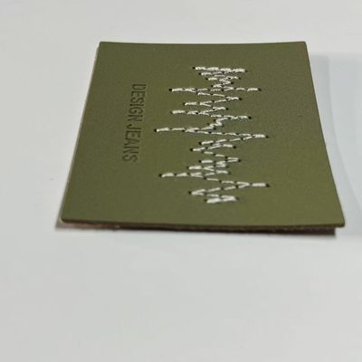 Custom Green Jeans Label Kulit Tag Jahit Type Penutupan Untuk Pakaian