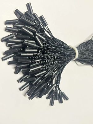 Universal Hitam Hang Tag String Fasteners Logo Gratis Silinder Tiga Strand Nylon Rope