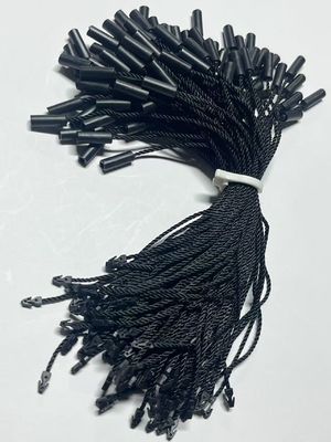 Universal Hitam Hang Tag String Fasteners Logo Gratis Silinder Tiga Strand Nylon Rope